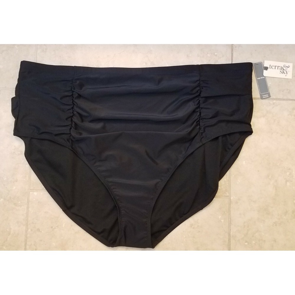 Terra & Sky Black‎ High-Waist Swimsuit Bottom Tummy Control Plus 5X (32W-34W)